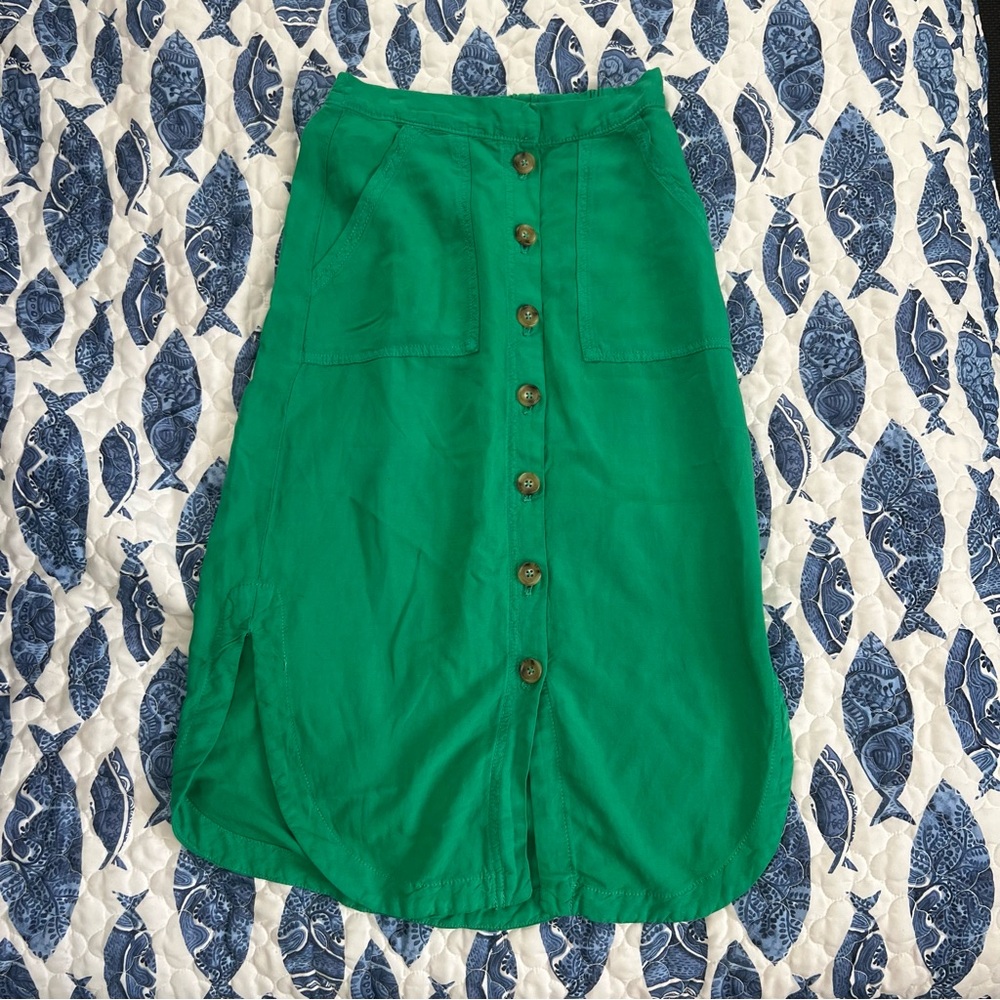 Anthropologie Green Button-Down Skirt